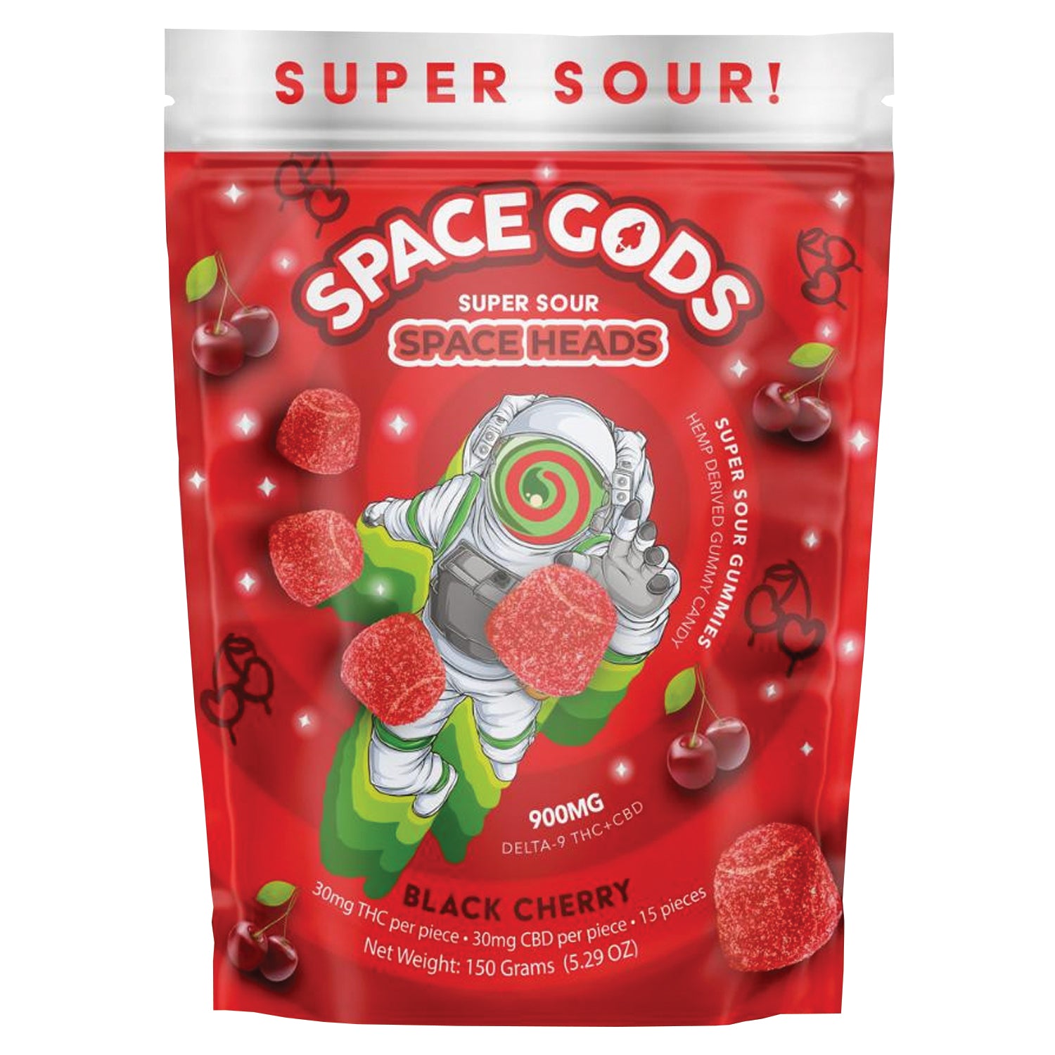 Space Gods Super Sour Space Heads 900mg CBD + THC Gummies 15ct